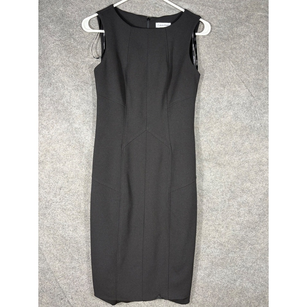 Calvin Klein Womens Black Sleeveless Panelled Sheath Dress Size 2 Professional